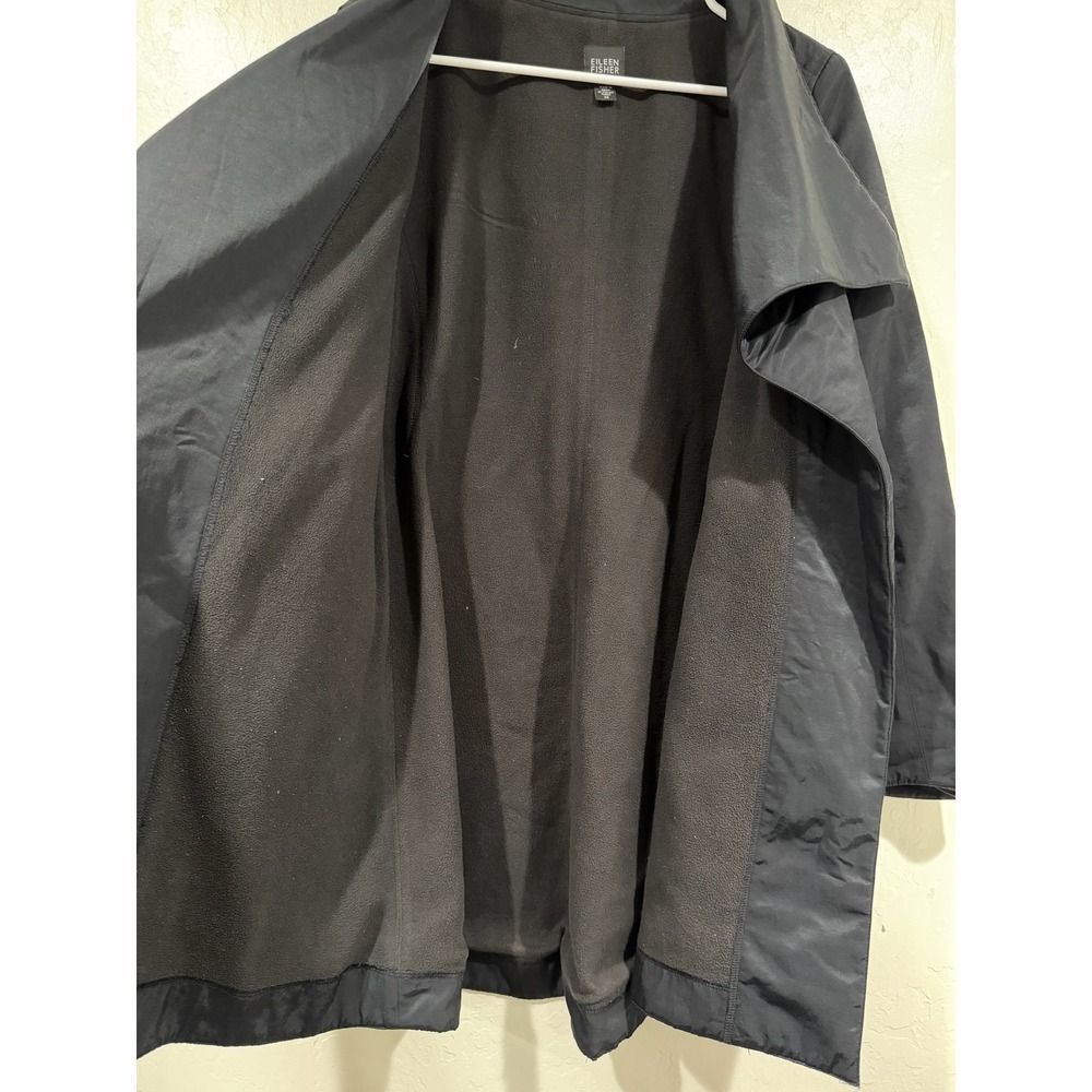 Eileen Fisher Asymmetric Zip Funnel Neck Coat Black Italian Fabric Size XS - Picture 4 of 8